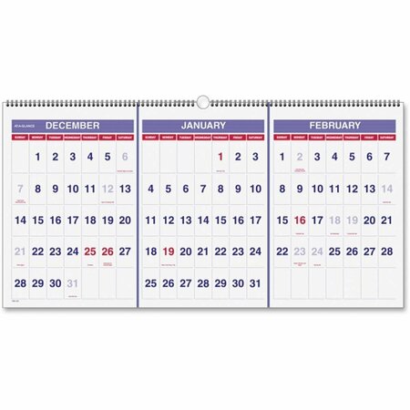 AT-A-GLANCE Horizontal Wall Calendar 3-Months, Chipboard - Blue & White AT464858